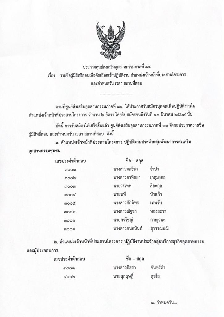 ประกาศรายชื่อผู้มีสิทธิสอบเพื่อคัดเลือกเข้าปฏิบัติงานในตำแหน่งเจ้าหน้าที่ประสานงานโครงการ และกำหนดวัน เวลา สถานที่สอบ